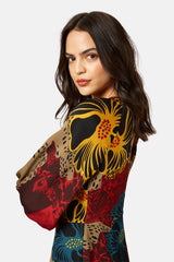 Traffic People Into My Arms Drape Dress-Red Florals-IMA12002009