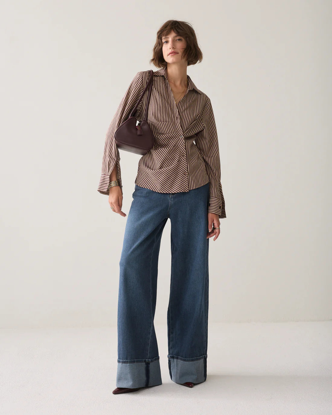Summum Woman Two Tone Striped Shirt in Deep Burgundy