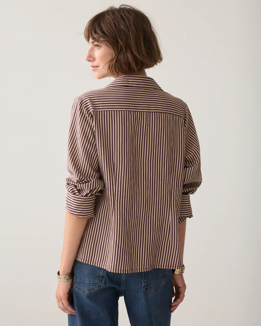 Summum Woman Two Tone Striped Shirt in Deep Burgundy