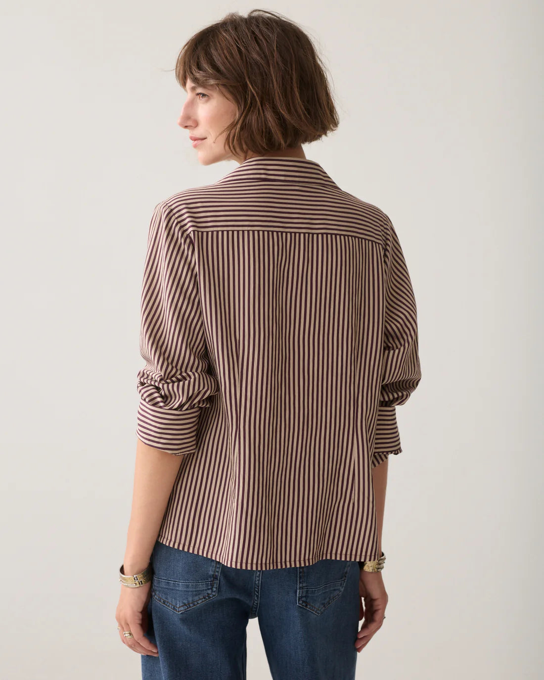 Summum Woman Two Tone Striped Shirt in Deep Burgundy