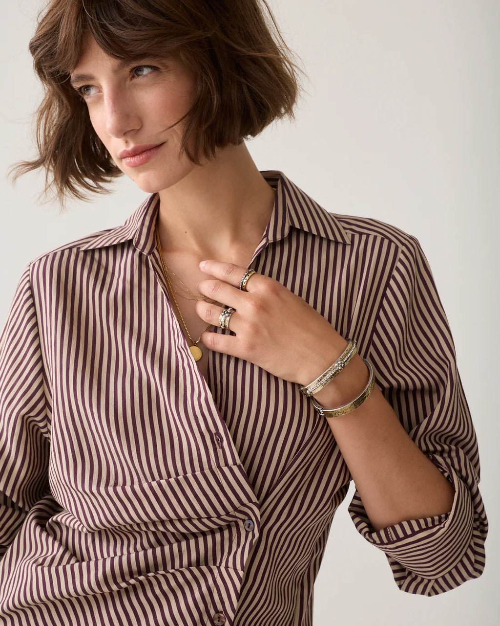 Summum Woman Two Tone Striped Shirt in Deep Burgundy