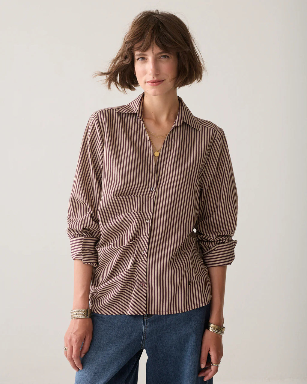 Summum Woman Two Tone Striped Shirt in Deep Burgundy