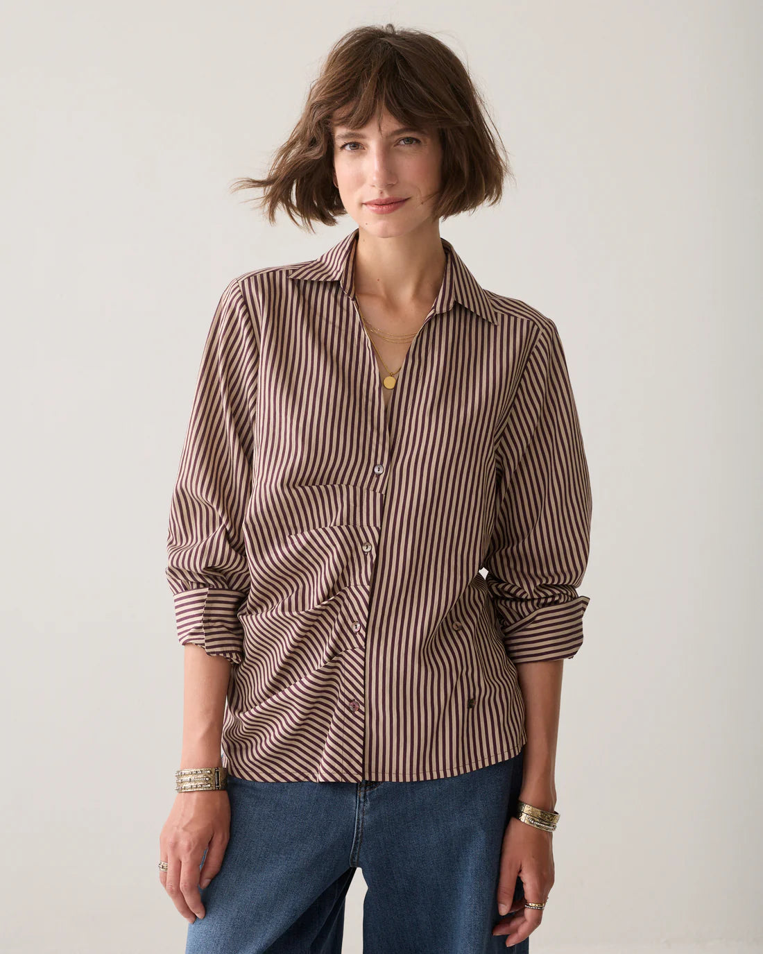 Summum Woman Two Tone Striped Shirt in Deep Burgundy