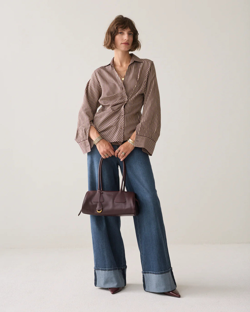 Summum Woman Two Tone Striped Shirt in Deep Burgundy