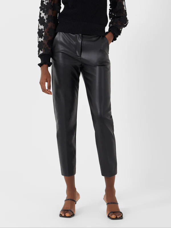 French Connection Crolenda Vegan Leather Tapered Trousers-Black-74TBK