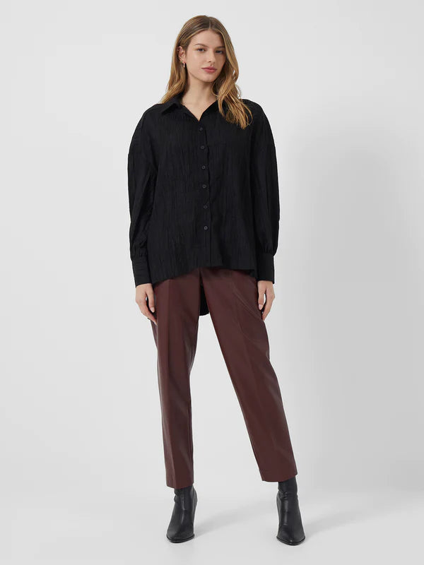 French Connection Elkaa Crinkle Suedette Popover Shirt-Black-72TBL