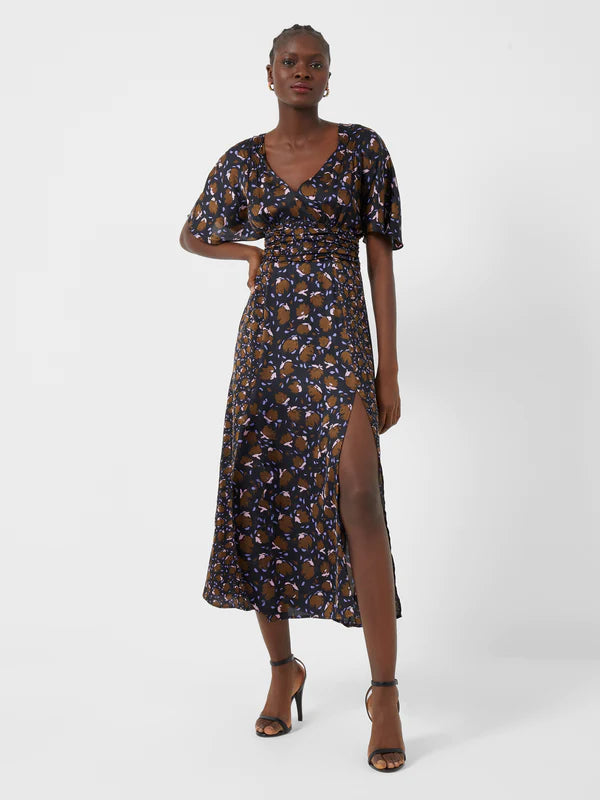 French Connection Ingrid Drape Midi Dress-Black Multi-71TOC