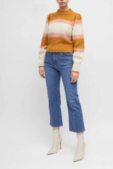 French Connection Moli Brushed Stripe Jumper-Gold/Oatmeal/Rose-78TOD