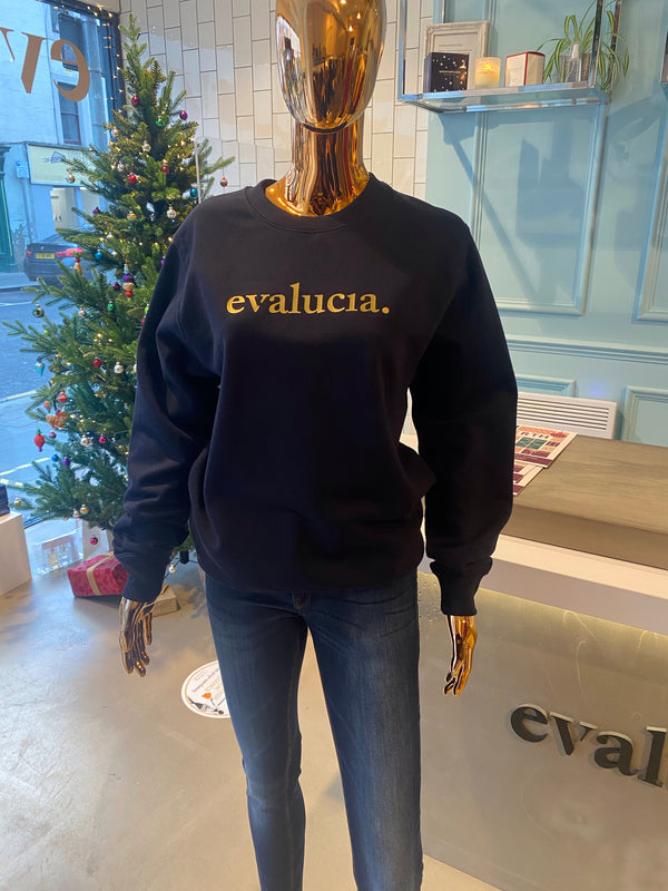 evalucia navy and gold slogan sweatshirt