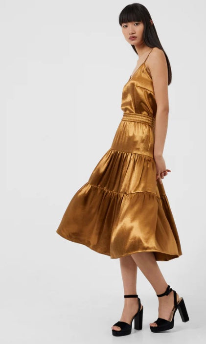 French Connection Denney Inu Satin Skirt-Gold Brown-73TNF