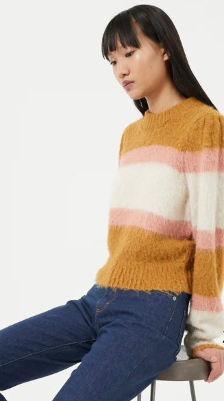 French Connection Moli Brushed Stripe Jumper-Gold/Oatmeal/Rose-78TOD