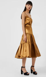 French Connection Denney Inu Satin Skirt-Gold Brown-73TNF