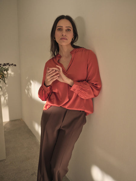 Mos Mosh Enfa Satin Blouse-Burnt Ochre-155980